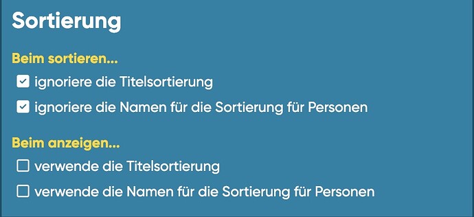 Sortierung Einstellung