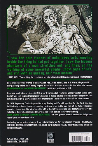 Mary Shelley's Frankenstein (Legendary) HC (Back)