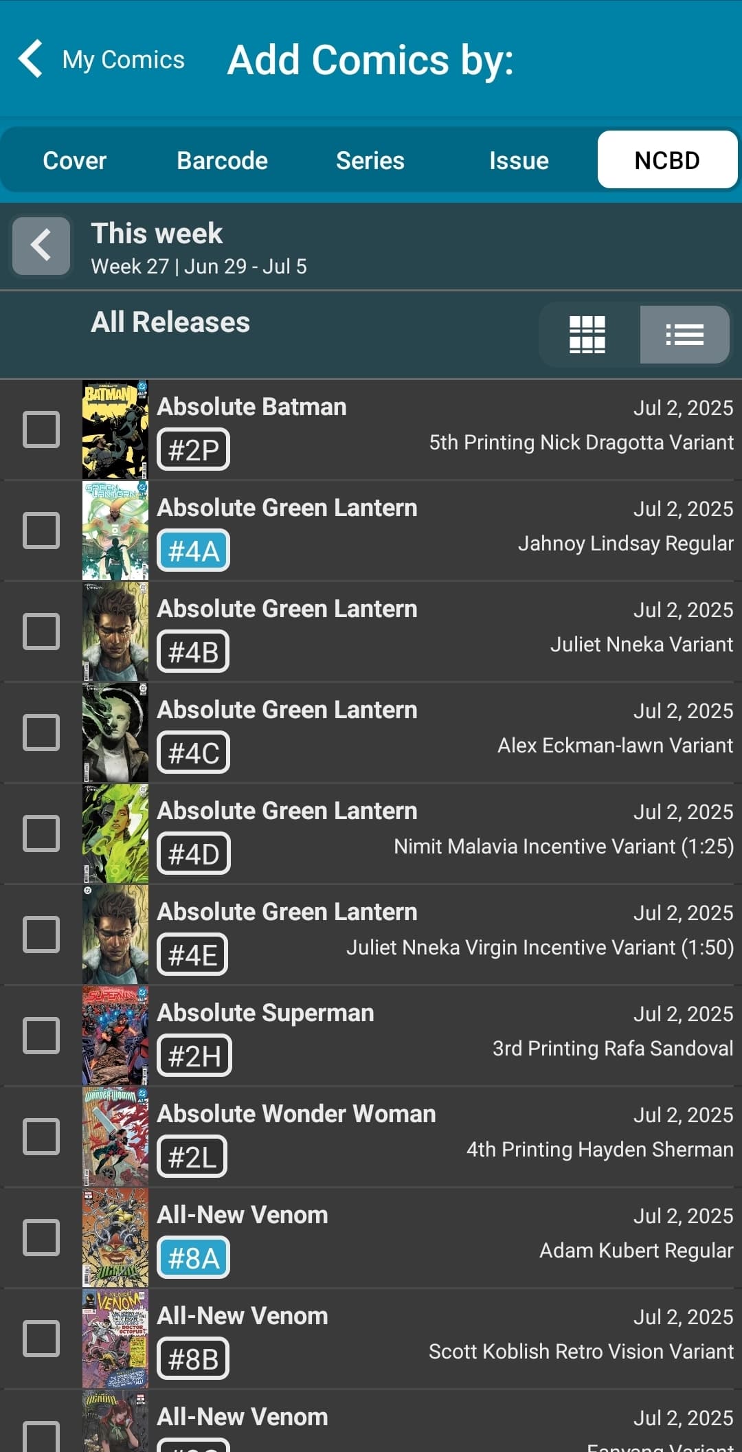 Feature Request: Variant filter on NCBD Pull List - CLZ Comics Mobile ...
